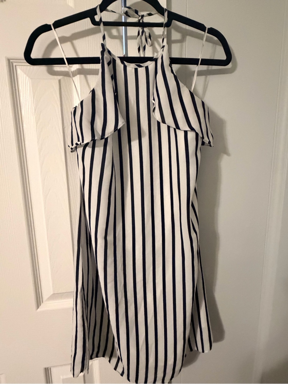 J. Crew White Mini Dress with Black Vertical Stripes